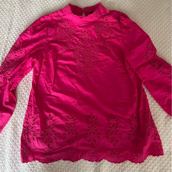 J.Crew Pink Mockneck Cotton Poplin with Embroidered Eyelet- - Picture 9 of 16